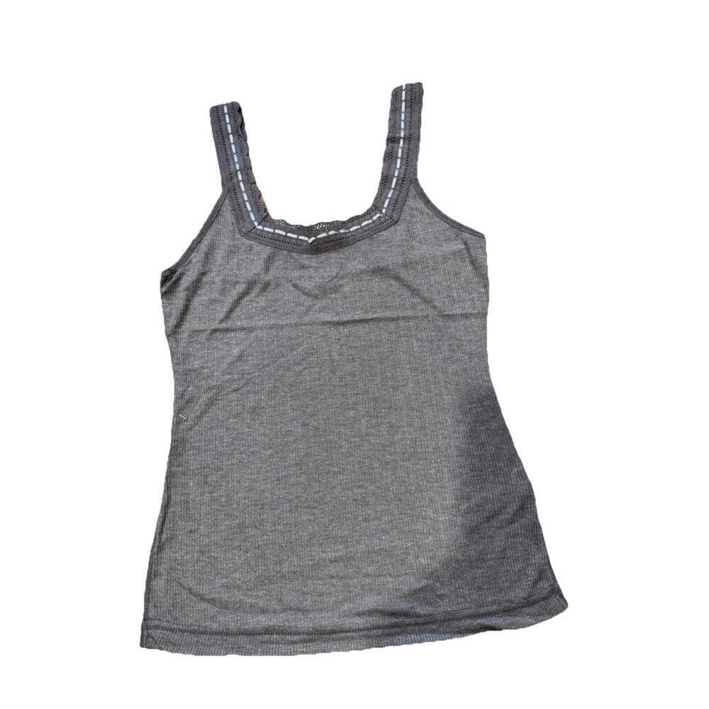 Free People Only‎ You Ribbon Lace Trimmed Tank Medium Heather Gray NEW With Tag